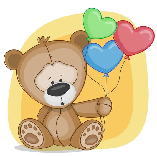 Bear with heart balloons