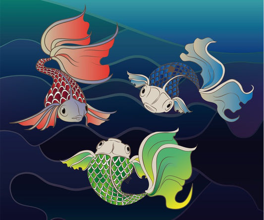 Three fish swim