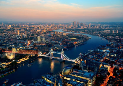 London dusk aerial