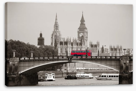 Red bus on the bridge