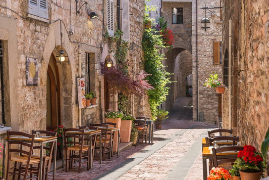 Cobbled street cafe, Italy