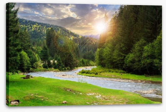 Mountain river at sunset