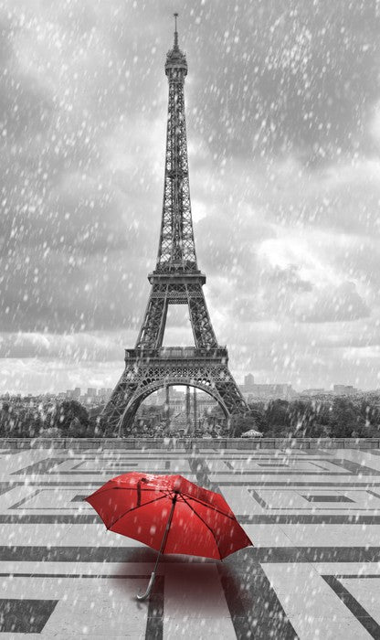 Red umbrella in the Parisian rain