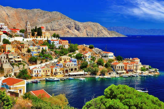 Blue waters of Symi island, Greece