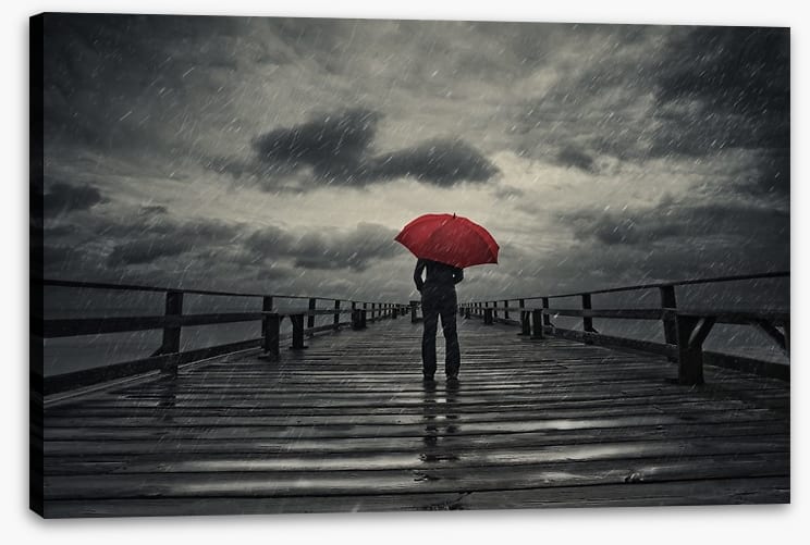 Red umbrella in the storm