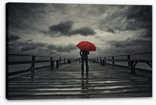 Red umbrella in the storm
