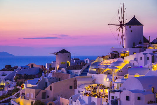 Purple sunset in Santorini, Greece