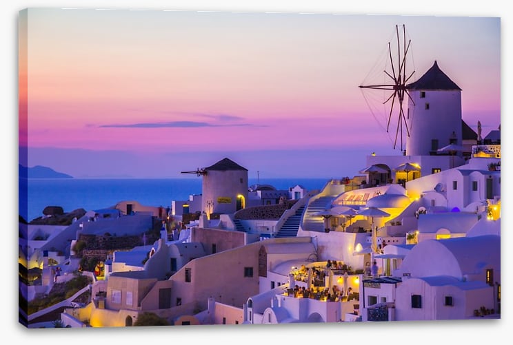 Purple sunset in Santorini, Greece