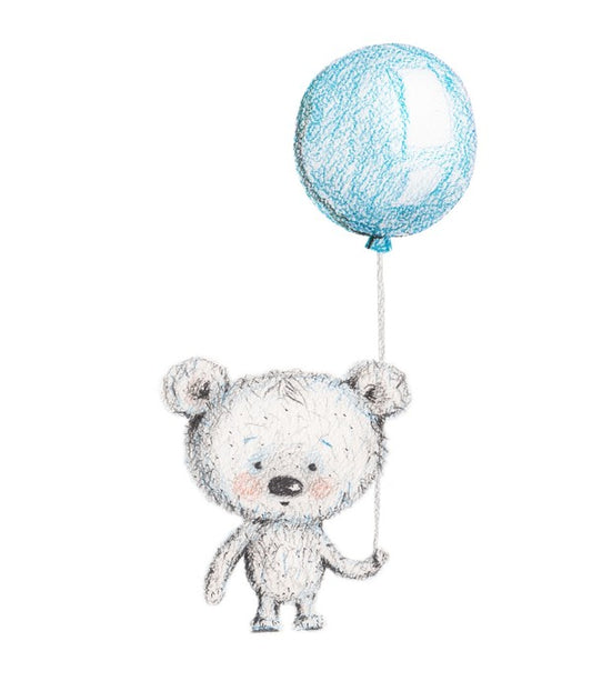Bear with blue balloon