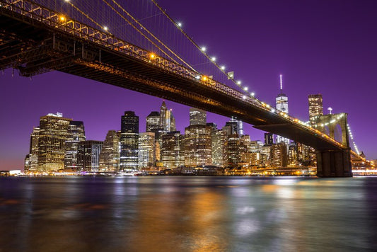 Manhattan under a purple sky