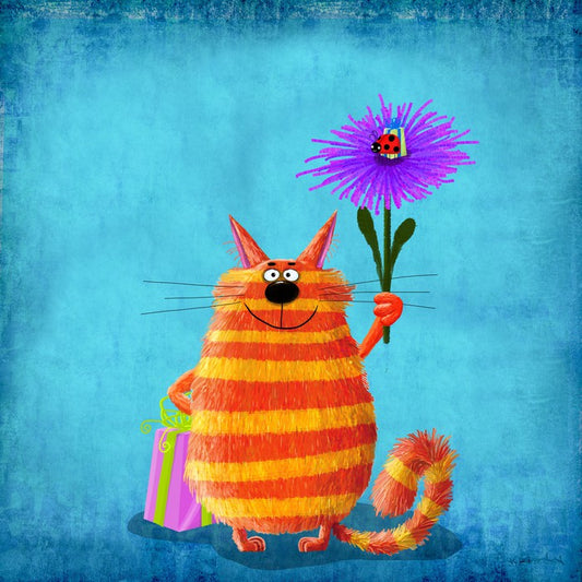 Striped cat with flower