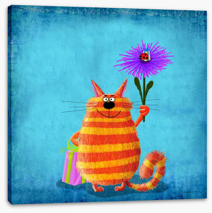 Striped cat with flower