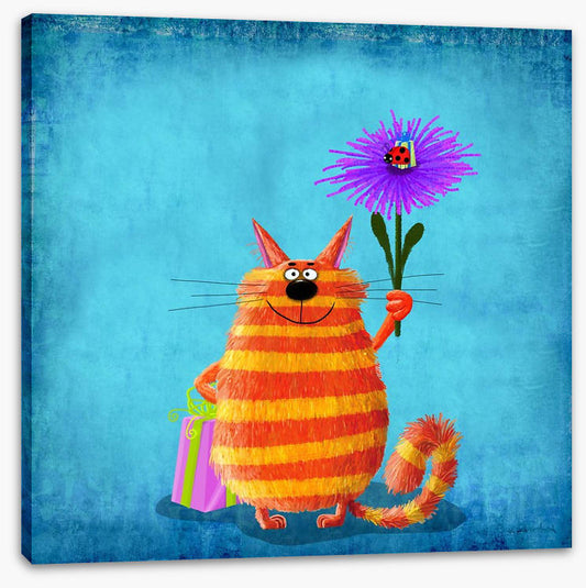 Striped cat with flower