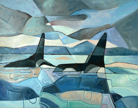 Orcas swimming
