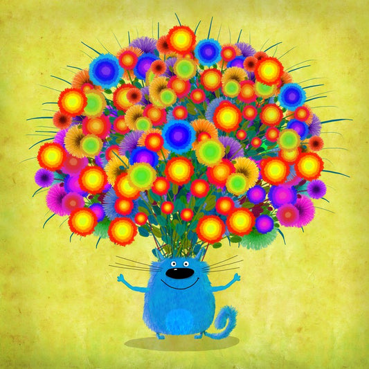 Blue cat with Asters