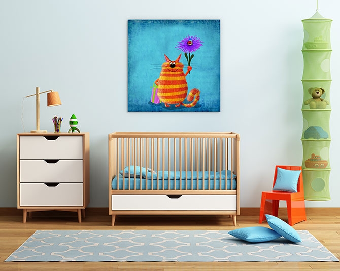 Striped cat with flower