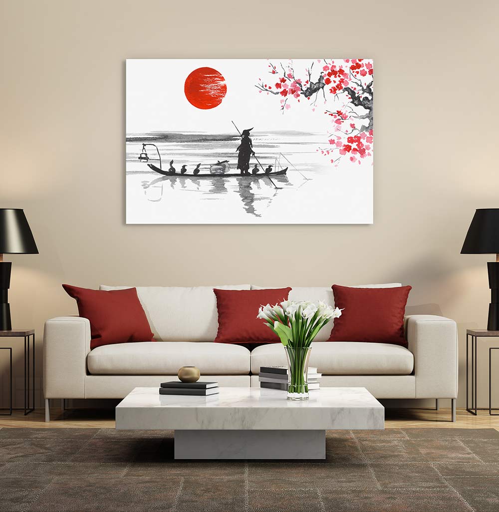 Blood moon and fishing boat