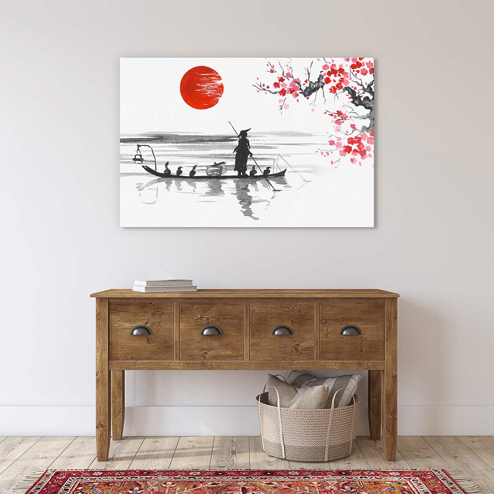 Blood moon and fishing boat