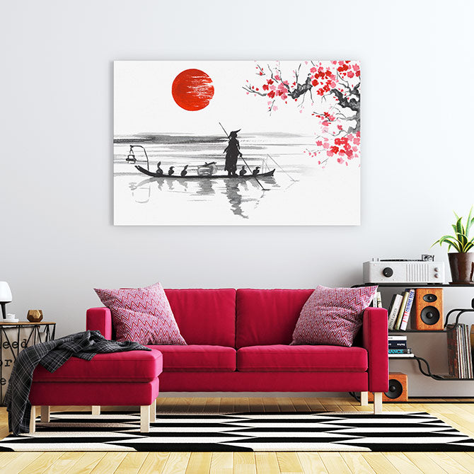 Blood moon and fishing boat