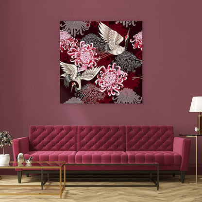 Cranes and chrysanthemums
