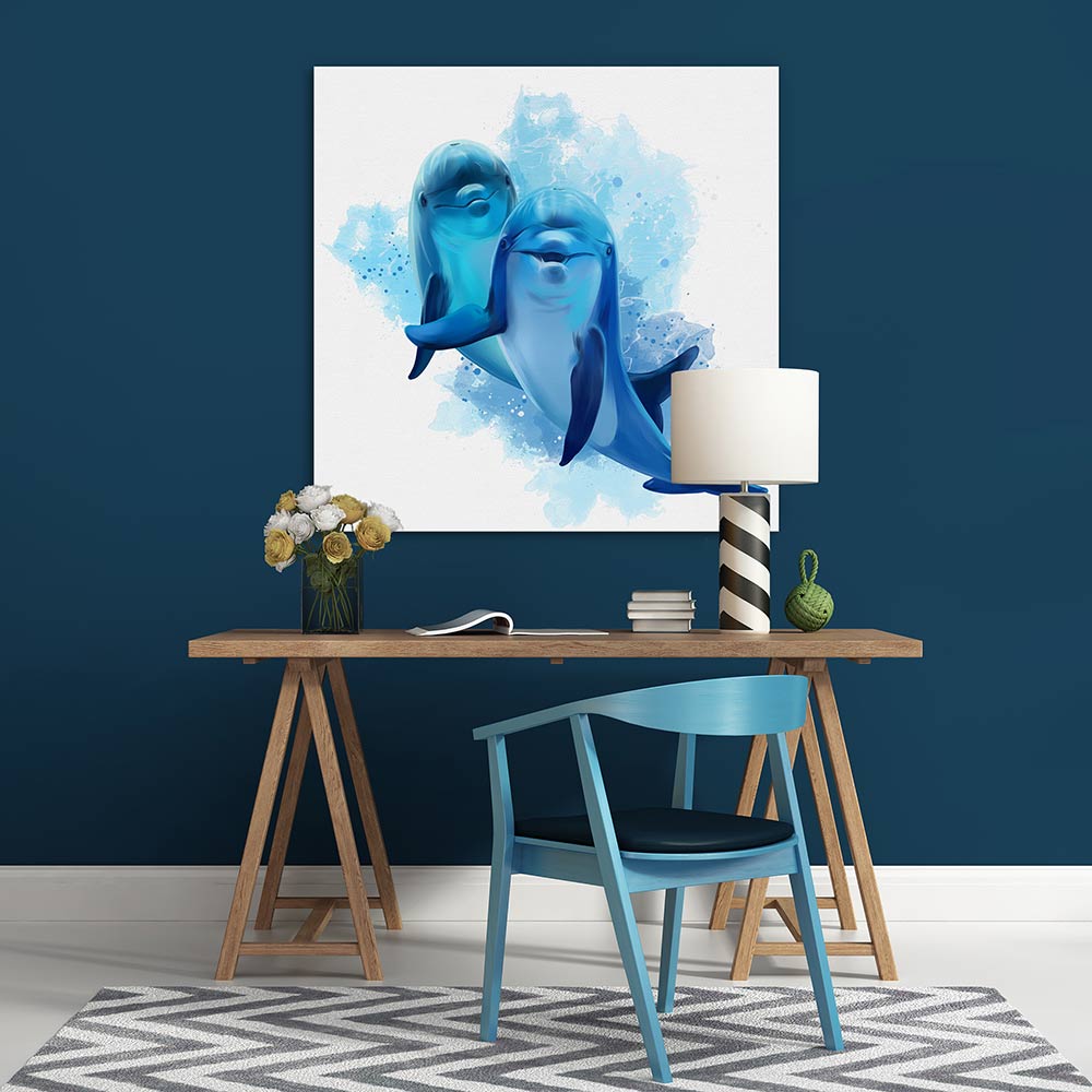 Two blue dolphins