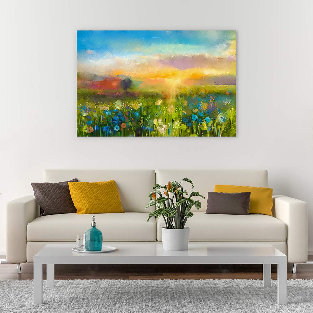 Wildflower meadow at sunset